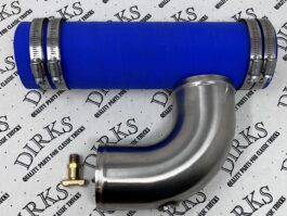 Dirks2062 - Stainless Steel 90 Degree Coolant Elbow WITH Drain Plug, Hose, and Lined Stainless Steel Clamps